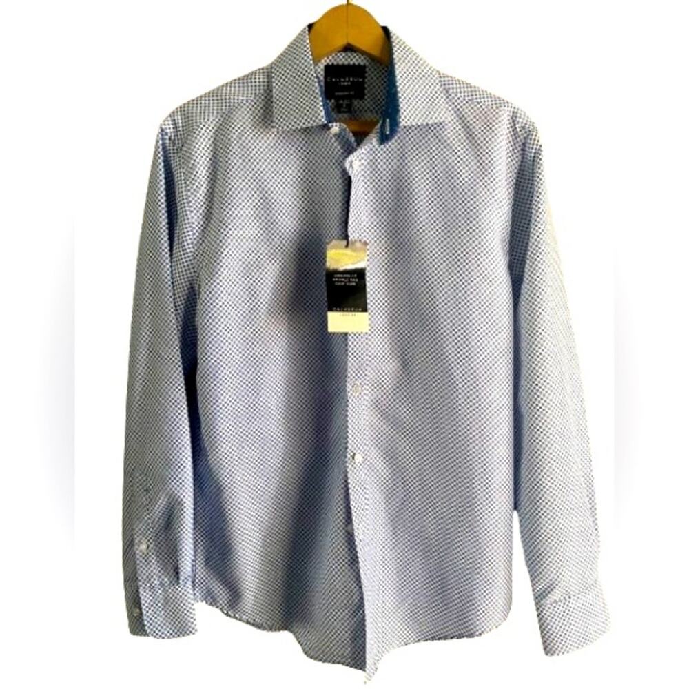 NWT Calabrum London‎ Blue White Button Up Long Sleeve Shirt Sz S
